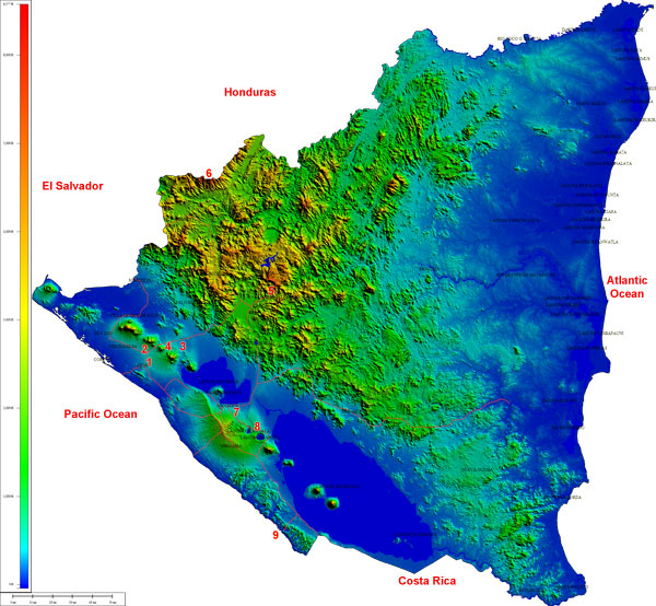 Nicaragua color shaded relief map
