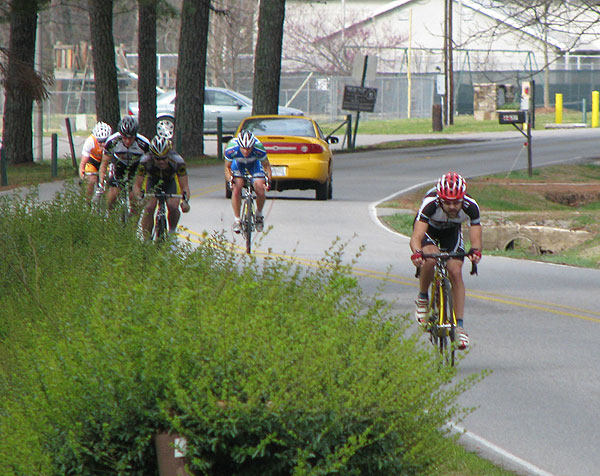 Brian attacking the break ahead of the field early in the race.