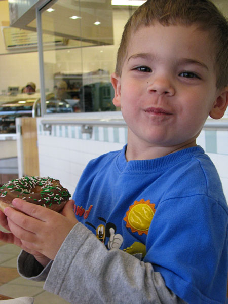 Walker was pleased with the chocolate and sprinkles.