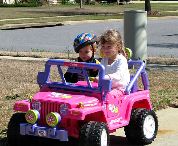 Josiah and Lauren driving around.  He kept saying, "Watch out! Watch out!"