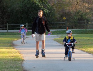 Biking on the track - Analise usually led the way but we had just turned around to bike back towards mommy!