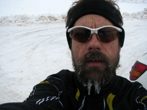 Self-portrait about 3/4 of the way through the ride. Temps in the teens with slushy, salty, dirty snow kicked up on my face