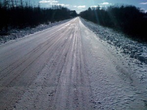 Lots of long straight flat icy snowy roads - the challenge is finding a smooth line and riding as fast as you can without falling