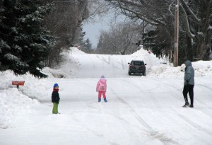 Exploring the snowy street