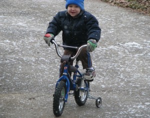 Josiah doing a warm-up lap in our driveway