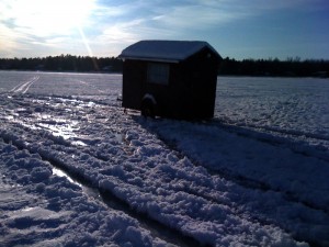 An ice fishing hut