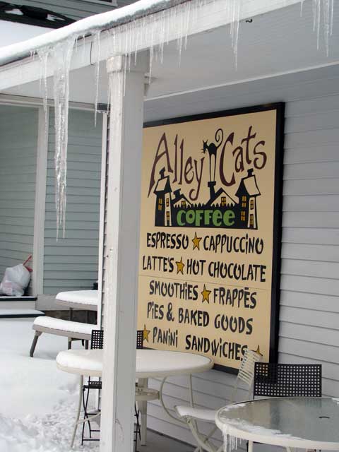 long icicles at our favorite coffee shop in spooner, wi