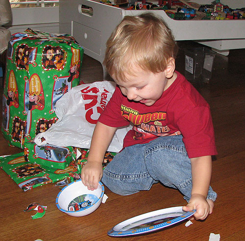 One of Josiah's favorite gifts, his Thomas plate and bowl