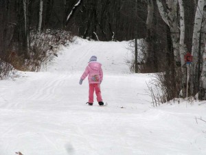 Analise heads off down the trail by herself