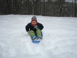 Josiah ready to go down the hill - he didn't go very far