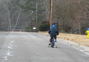 Josiah almost all the way back home - a little cold by this point