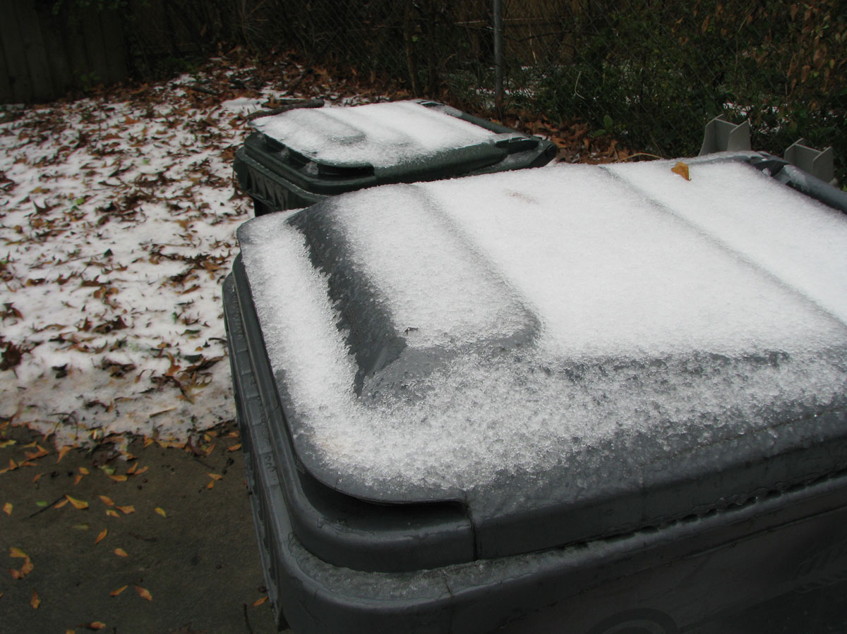Ice on the trashcan - Monday afternoon after light freezing drizzle all day