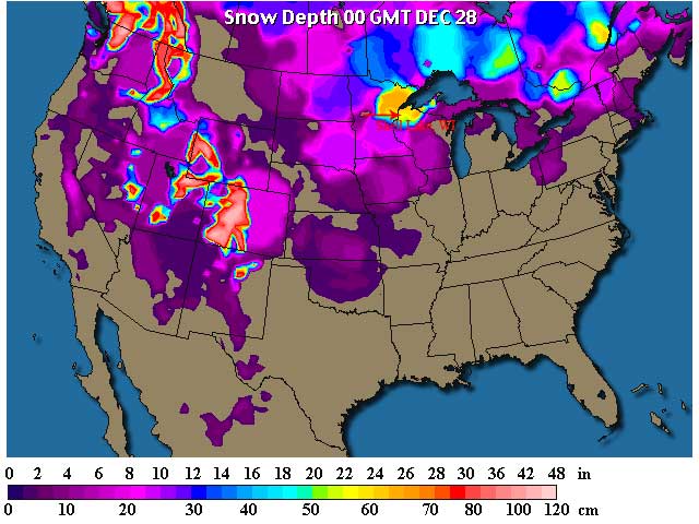 snow depth with Shell Lake, WI annotated