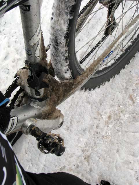 snowy dirty bike